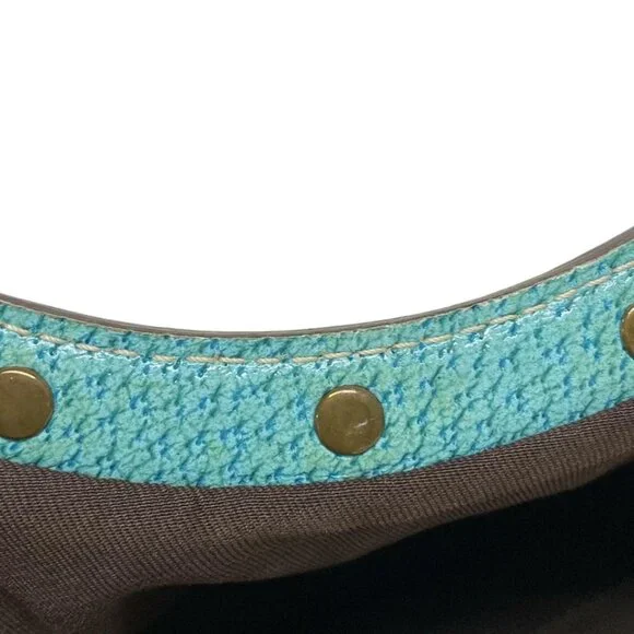 GUCCI GG/Bamboo Beige Light Blue Jacquard Leather Handbag 525-060625